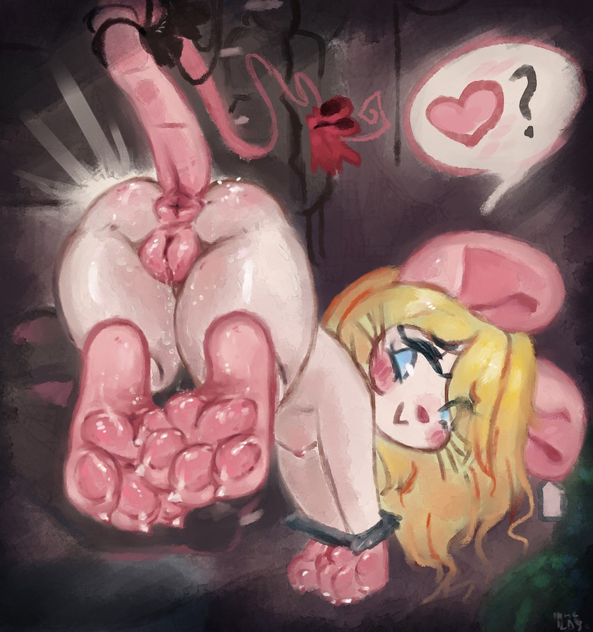 4_toes anthro anus ass_up bdsm blonde_hair blue_eyes blush bodily_fluids body_blush bondage bound bow_ribbon breasts butt butt_blush claws dangling dangling_arms dangling_legs dripping dripping_pussy feet female foot_focus fur genital_fluids genitals hair hands_tied hindpaw long_hair looking_at_viewer looking_back looking_back_at_viewer micro nipples nude pawpads paws pink_anus pink_nipples pink_pawpads pink_paws pink_pussy plump_labia puffy_anus pussy rear_view smile smiling_at_viewer soles solo suspended_in_midair suspension suspension_bondage tail tail_anus tail_grab toe_claws toes vaginal_fluids white_body white_fur nihilochannel flummery mammal mouse murid murine rodent hi_res