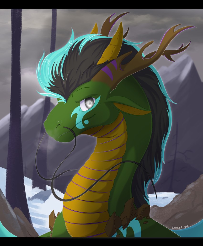 feral hair horn pale_eyes solo tarkir asian_mythology east_asian_mythology mythology dragon eastern_dragon mythological_creature mythological_scalie scalie 2021 absurd_res digital_media_(artwork) hi_res