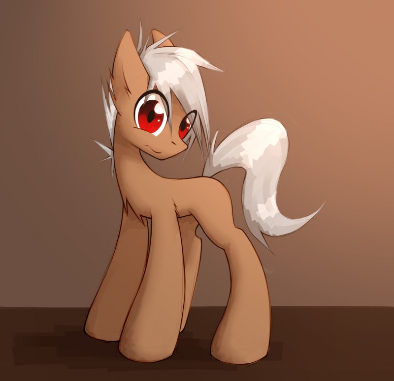 brown_body brown_fur feral fur hair male red_eyes simple_background solo standing white_hair queenbloodysky hasbro my_little_pony fan_character equid mammal hi_res