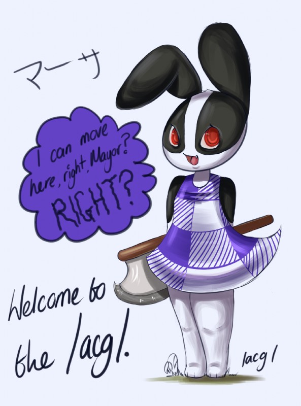 ambiguous_gender anthro axe melee_weapon simple_background solo weapon white_background yandere lacgl requestfaeg animal_crossing nintendo dotty_(animal_crossing) domestic_rabbit dutch_rabbit lagomorph leporid mammal oryctolagus rabbit hi_res source_request