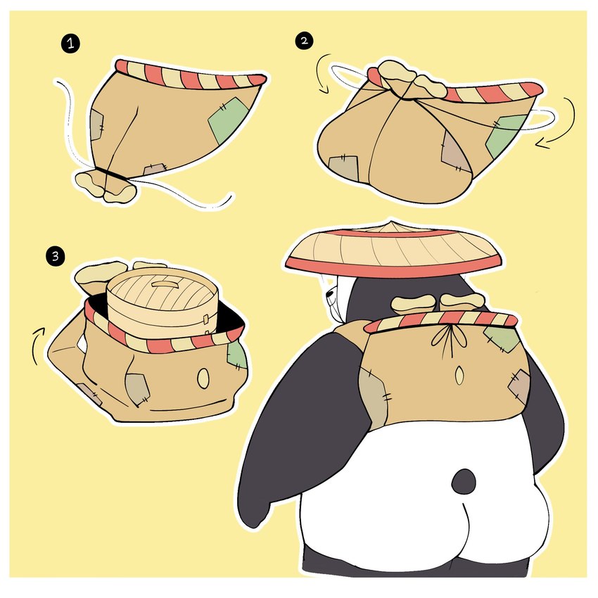 anthro asian_conical_hat bottomless bottomwear butt clothed clothing fur hat headgear headwear humor male multicolored_body multicolored_fur overweight shorts solo compaculaaa dreamworks kung_fu_panda master_po_ping bear giant_panda mammal 1:1 hi_res meme