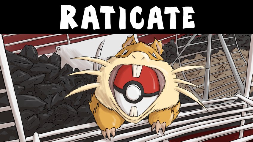 ambiguous_gender black_eyes buckteeth cage claws feral fur hamster_wheel looking_at_viewer object_in_mouth open_mouth orange_body orange_fur pokeball_in_mouth rodent_tail solo tail teeth text whiskers white_text wood_chips ergomancy nintendo pokemon generation_1_pokemon mammal pokemon_(species) raticate rodent 16:9 2020 colored digital_drawing_(artwork) digital_media_(artwork) english_text hi_res shaded species_name widescreen