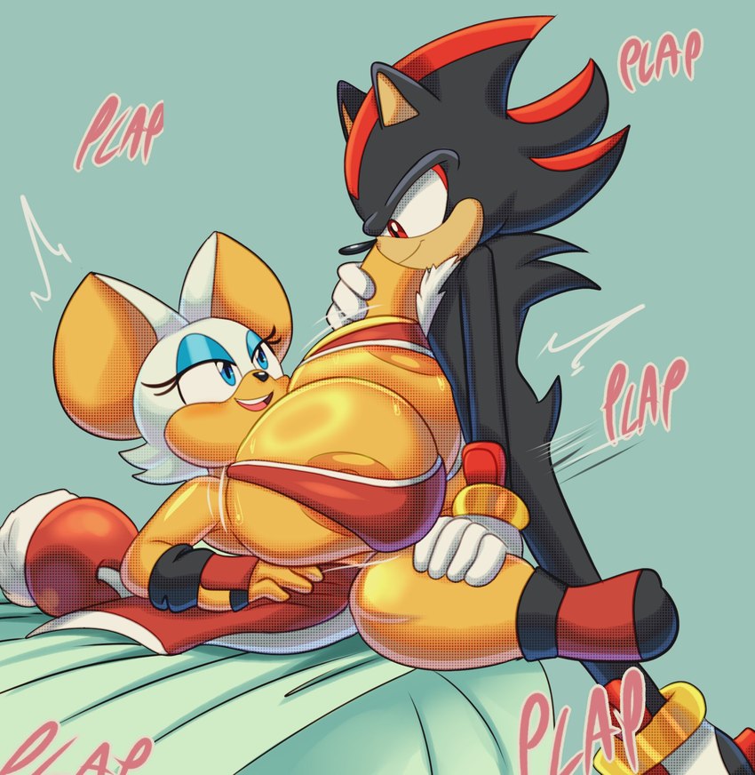 anthro areola bed big_breasts blush breasts clothing cosplay costume duo female furniture huge_breasts male male/female quills_(anatomy) sex text lueduar fatal_fury sega snk sonic_the_hedgehog_(series) mai_shiranui rouge_the_bat shadow_the_hedgehog bat eulipotyphlan hedgehog mammal hi_res