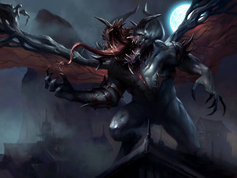 ambiguous_gender anthro claws detailed_background fangs fog light membrane_(anatomy) membranous_wings moon moonlight on_roof rooftop solo teeth tongue wings daarken hasbro magic:_the_gathering wizards_of_the_coast demon official_art