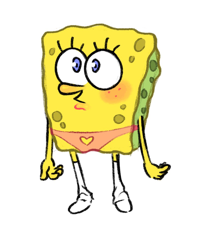 ambiguous_gender blue_eyes blush clothing eyelashes footwear freckles heart_cutout heart_keyhole_panties keyhole_clothing keyhole_panties keyhole_underwear legwear lips panties simple_background socks solo thigh_highs toony underwear white_background yellow_body dreamscreep nickelodeon spongebob_squarepants spongebob_squarepants_(character) marine sea_sponge hi_res