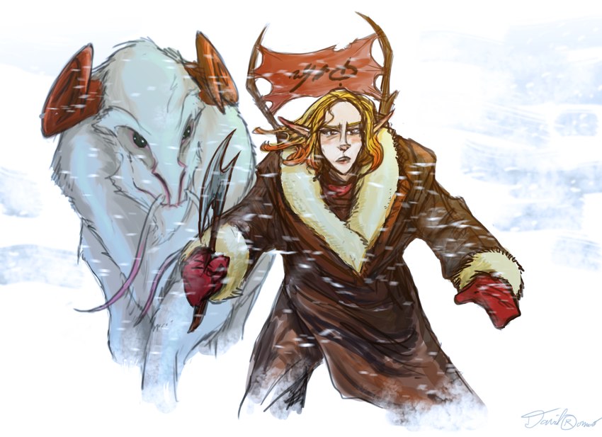 2_horns ambiguous_feral ambiguous_gender axe biped blizzard_(weather) blonde_hair brown_clothing brown_coat brown_topwear clothed clothed_female clothed_humanoid clothing coat curled_horn duo es fantasy female female_humanoid feral fur gloves hair handwear holding_axe holding_object horn humanoid_pointy_ears larger_ambiguous larger_feral light_body light_skin pointy_ears prick_ears quadruped red_clothing red_gloves red_handwear simple_background size_difference smaller_female smaller_humanoid snow snowing text topwear whiskers white_background white_body white_fur white_whiskers cinemamind mythology dragon elf furred_dragon furred_scalie humanoid mammal mythological_creature mythological_scalie scalie 2013 colored unknown_text