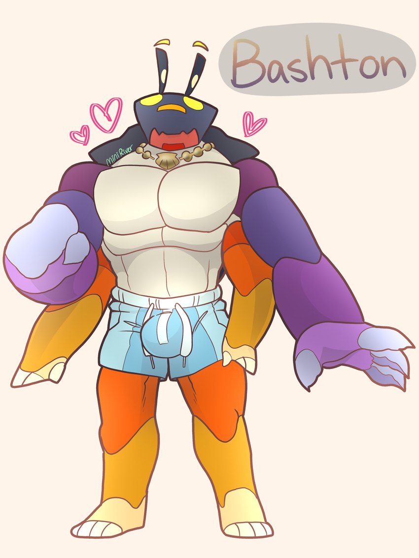 4_arms bottomwear bulge clothing heart_symbol male multi_arm multi_limb multicolored_body multicolored_skin shirtless shorts solo standing mini_river bashton_(mini_river) animal_humanoid arthropod arthropod_humanoid crab crab_humanoid crustacean crustacean_humanoid decapoda humanoid malacostracan marine marine_humanoid 3:4 absurd_res hi_res