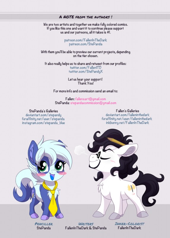 blush duo eyewear female glasses male necktie pencil_(object) text falleninthedark stepanda hasbro my_little_pony fan_character equid equine horse mammal pony 2019 comic english_text hi_res url