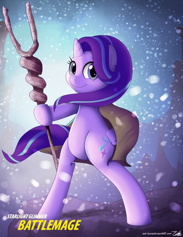 anthro cutie_mark featureless_crotch female hair holding_object hooves horn long_hair multicolored_hair outside smile snow solo staff text two_tone_hair zelc-face friendship_is_magic hasbro my_little_pony mythology starlight_glimmer_(mlp) equid equine mammal mythological_creature mythological_equine unicorn 2016 english_text hi_res