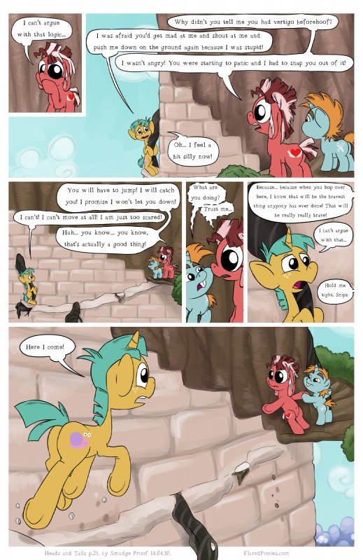 female group horn logic male outside plant scared sky text tower tree smudge_proof friendship_is_magic hasbro heads_and_tails my_little_pony mythology fan_character snails_(mlp) snips_(mlp) asinus donkey equid equine mammal mythological_creature mythological_equine unicorn comic digital_media_(artwork) english_text hi_res