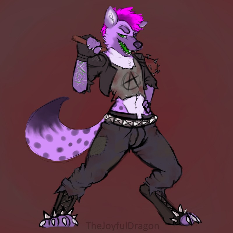 alternative_fashion anarchism anarchist anarchy_symbol anthro brown_background clothed clothing flat_chested fur green_eyes green_tongue hair looking_at_viewer paws pink_body pink_fur pink_hair punk shirt simple_background solo spikes teeth tomboy tongue topwear thejoyfuldragon psy_belmont hyena mammal spotted_hyena 1:1 hi_res