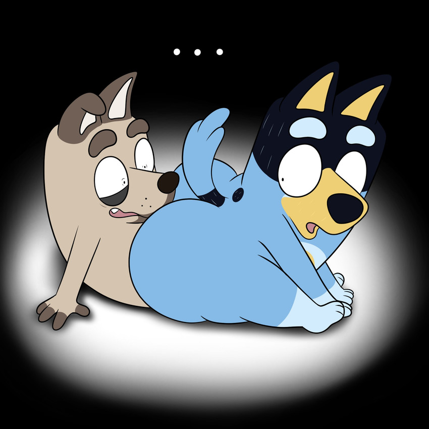 anthro big_butt black_body black_ears black_eyes black_fur black_nose black_tail blue_body blue_fur blue_tail brown_body brown_ears brown_fur brown_nose butt duo fur high-angle_view looking_at_another looking_back male male/male multicolored_body multicolored_fur on_ground on_lap one_ear_up one_eye_half-closed outside sitting_on_lap surprised tail thick_thighs tongue two_tone_body two_tone_fur two_tone_tail yellow_body yellow_fur colossalstars bluey_(series) bandit_heeler australian_cattle_dog canid canine canis cattledog domestic_dog herding_dog mammal pastoral_dog 1:1 2025 comic digital_media_(artwork) hi_res