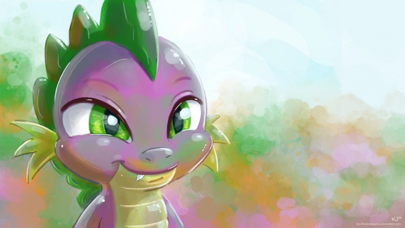 eyebrows fangs green_eyes male smile solo teeth karol_pawlinski friendship_is_magic hasbro my_little_pony mythology spike_(mlp) dragon mythological_creature mythological_scalie scalie 16:9 hi_res portrait reaction_image widescreen