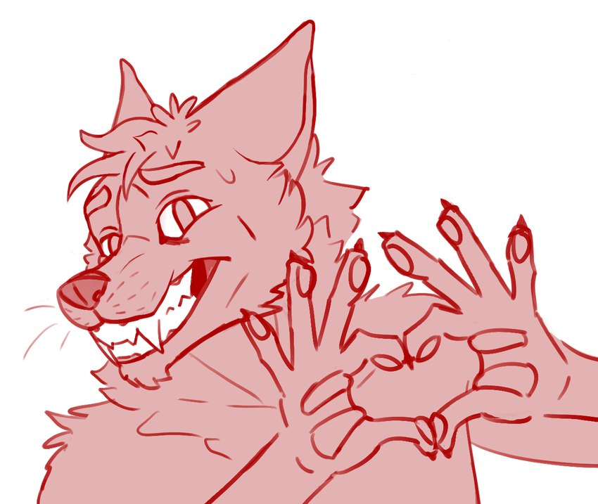 anthro bodily_fluids gesture heart_gesture heart_symbol male smile smiling_at_viewer solo sweat sweatdrop teeth wide_grin sickfreak canid canine fox mammal