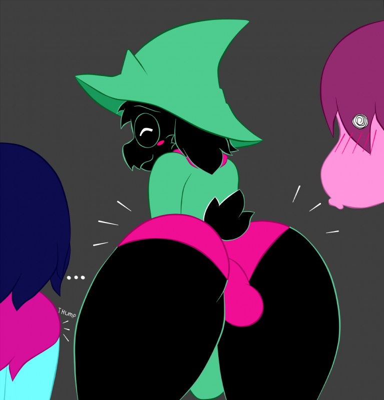 anthro big_butt black_body black_fur blush bulge butt clothing ellipsis eyes_closed femboy fur gown group hat headgear headwear heartbeat male panties rear_view scarf smile trio underwear warioeag deltarune undertale_(series) kris_(deltarune) ralsei susie_(deltarune) bovid caprine darkner goat human mammal scalie 2018 digital_media_(artwork) hi_res