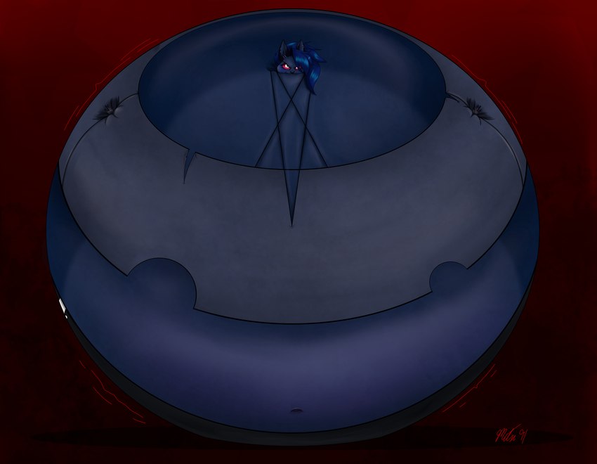 angry anthro belly belly_expansion big_belly black_bottomwear black_clothing black_ears black_pants blue_body blue_hair blue_inner_ear blue_nose blueberry_inflation bottomwear clothing cross-popping_vein ear_piercing expansion female front_view grey_clothing grey_topwear hair huge_belly hyper hyper_belly immobile inflation motion_lines navel pants piercing red_background red_sclera round_body simple_background solo spherical_inflation topwear white_eyes mitsi1991 helluva_boss mythology loona_(helluva_boss) canid canid_demon canine demon hellhound mammal mythological_canine mythological_creature 2024 colored digital_media_(artwork) hi_res shaded signature