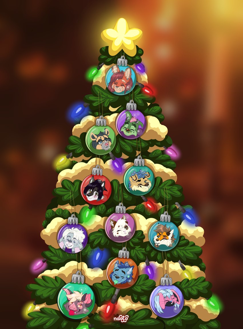 anthro christmas_decorations christmas_lights christmas_ornament christmas_tree female group holidays male plant star tree naoto christmas neopets bat bear canid canine canis cheetah domestic_cat domestic_dog felid feline felis fox hare lagomorph leporid mammal rabbit ragdoll_cat wolf absurd_res hi_res