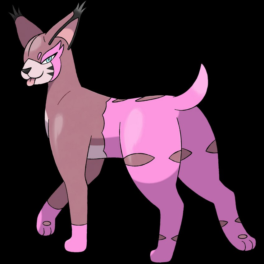 ambiguous_gender blue_eyes brown_body brown_fur butt feral fur looking_at_viewer pink_body pink_fur simple_background solo tongue tongue_out transparent_background reallydarkandwindie fakemon carachaos felid mammal 1:1 alpha_channel digital_media_(artwork) hi_res