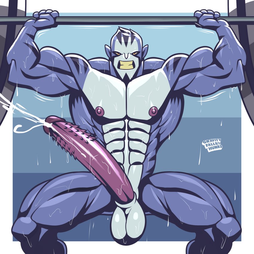 abs anthro balls barbed_humanoid_penis big_balls big_muscles big_penis black_stripes blue_body blue_fur bodily_fluids countershading cum cumshot ejaculation exercise fur genital_fluids genitals huge_balls huge_muscles huge_penis humanoid_genitalia humanoid_penis hybrid_genitalia hybrid_penis hyper hyper_balls hyper_genitalia hyper_muscles hyper_penis male muscular muscular_male nipples pecs penile_spines penis purple_nipples purple_penis solo stripes sweat weightlifting white_balls white_chest workout wolfiecanem ben_10 cartoon_network rook_blonko alien revonnahgander 1:1 hi_res