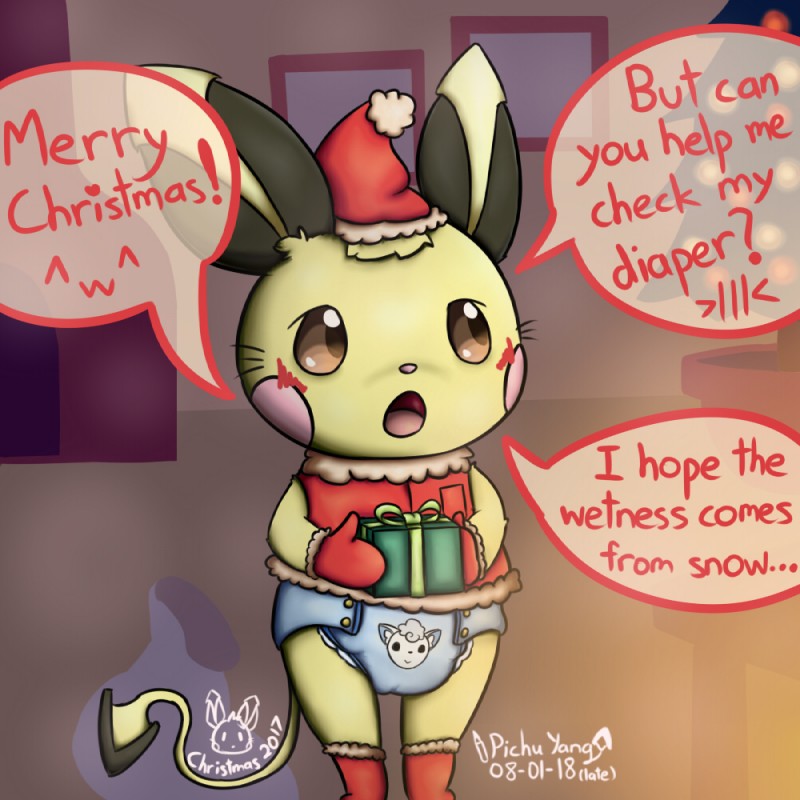 ^w^ ambiguous_gender arms_bent blush cloth_diaper clothed clothing container dialogue diaper emoticon gift holding_container holding_gift holding_object holidays inside open_mouth print_diaper small_nose solo speech_bubble standing text tongue wearing_diaper pichuyang christmas nintendo pokemon chuchu_yang santa_claus generation_2_pokemon pichu pokemon_(species) 1:1 2018 digital_media_(artwork) english_text signature