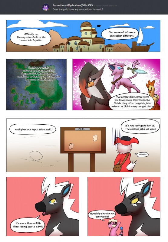 beak blue_eyes female feral male melee_weapon red_eyes semi-anthro simple_background speech_bubble sword text weapon yellow_sclera anglo neksu nintendo pokemon pokemon_mystery_dungeon spike_chunsoft wanderlust bolero_delatante fan_character ian_veldime lyre_belladonna combusken delibird eeveelution espeon flaaffy generation_2_pokemon generation_3_pokemon generation_4_pokemon generation_5_pokemon pokemon_(species) staraptor zebstrika 2019 absurd_res comic english_text hi_res