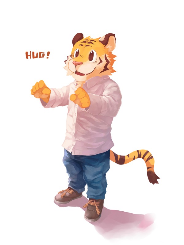 5_fingers anthro biped bottomwear clothing fangs fingers footwear fur male markings pants pink_nose shoes simple_background solo striped_body striped_fur striped_markings striped_tail stripes tail tail_markings teeth white_background lowerkuo felid mammal pantherine tiger 2018 3:4 hi_res