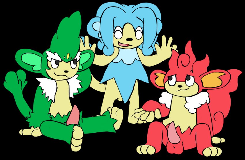 3_toes 5_fingers anthro feet female fingers genitals group hair male nude penis pussy smile toes trio secretsableye nintendo pokemon generation_5_pokemon mammal pokemon_(species) primate simipour simisage simisear 2022 alpha_channel digital_media_(artwork) hi_res