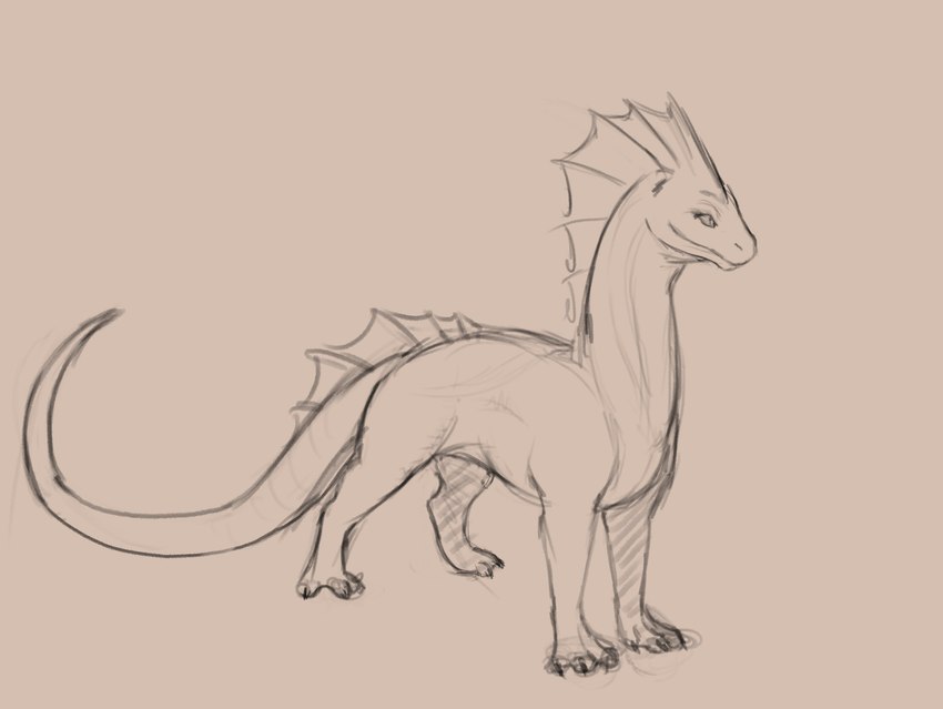 ambiguous_gender claws feral frill_(anatomy) frill_ridge head_crest head_frill mouth_closed quadruped simple_background solo tail tail_frill three-quarter_view unsigned conditional_dnp kiva~ mythology dragon mythological_creature mythological_scalie scalie hi_res monochrome