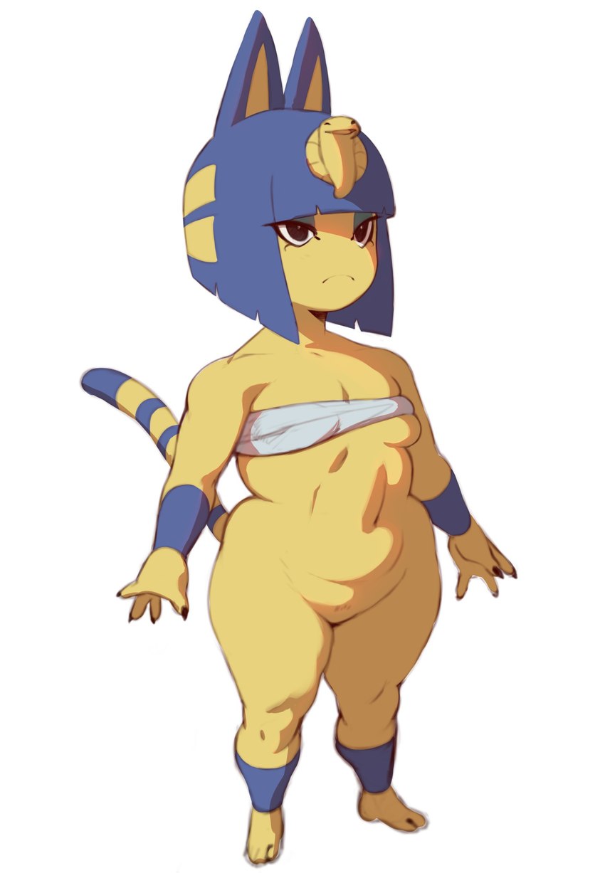 anthro belly breast_squish breasts chest_wraps featureless_crotch female navel slightly_chubby slightly_chubby_female small_breasts solo squish thick_thighs wide_hips wraps forastero animal_crossing nintendo ankha_(animal_crossing) felid feline mammal absurd_res digital_media_(artwork) hi_res