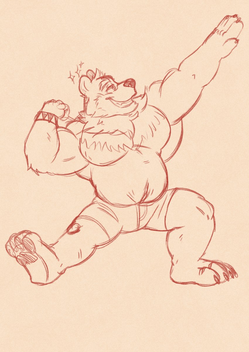 anthro belly bicep_curl biceps big_pecs clothing male muscular muscular_male pecs solo underwear pocketcat bear mammal hi_res