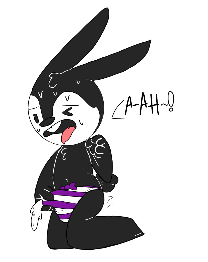 anthro bodily_fluids bulge clothing cum ejaculation erection genital_fluids long_ears male nervous solo sweat tight_clothing phant0mhat disney oswald_the_lucky_rabbit lagomorph leporid mammal rabbit digital_drawing_(artwork) digital_media_(artwork) hi_res