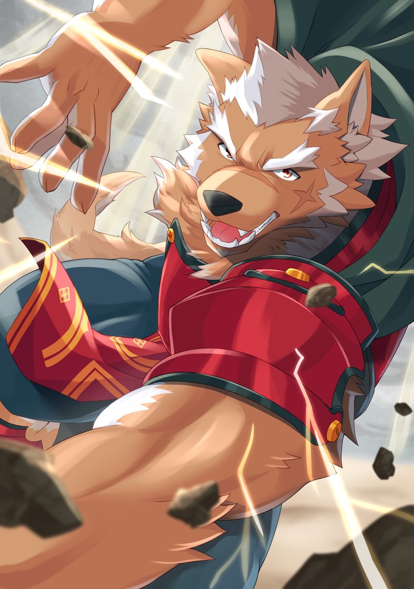 anthro armor cape clothing eyebrows knight male muscular muscular_anthro muscular_male pecs scar solo thick_eyebrows unconvincing_armor warrior kouga0225 lifewonders tokyo_afterschool_summoners marchosias_(tas) canid canine canis mammal wolf absurd_res hi_res