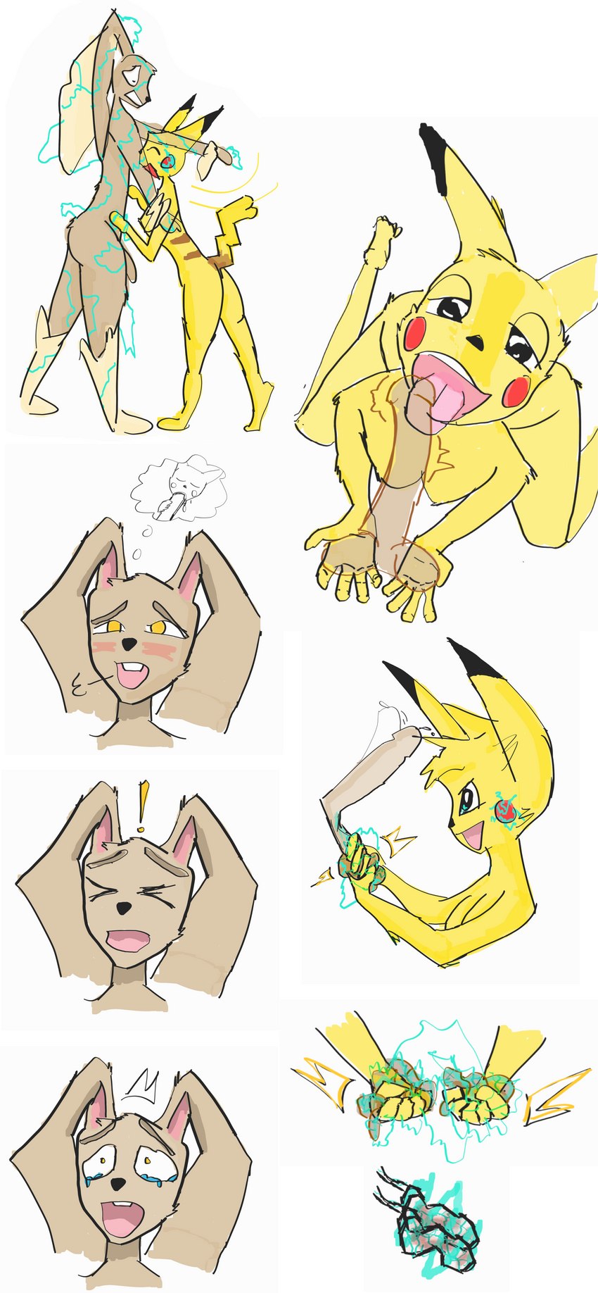 anthro ball_squeeze ballbusting cock_and_ball_torture dominant dominant_female duo electricity electrostimulation female genital_torture male male/female orgasm_denial teasing underground_league polkmijnu nintendo pokemon generation_1_pokemon generation_4_pokemon lagomorph leporid lopunny mammal pikachu pokemon_(species) rabbit absurd_res hi_res