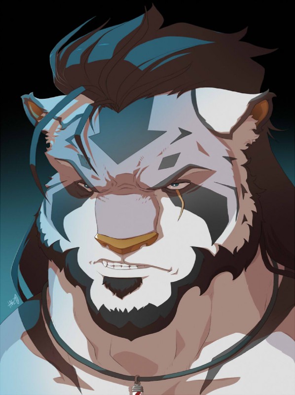 anthro beard black_hair facial_hair hair jewelry looking_at_viewer male necklace scar solo stripes heavymetalhanzo dazen_(character) felid mammal pantherine tiger 2013 hi_res