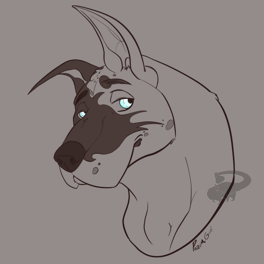 anthro black_nose blue_eyes dewlap_(anatomy) harlequin jowls male minimal_color pointy_ears prick_ears relaxed_expression solo possumgod carbide canid canine canis domestic_dog great_dane mammal mastiff molosser 1:1 bust_portrait hi_res portrait sketch