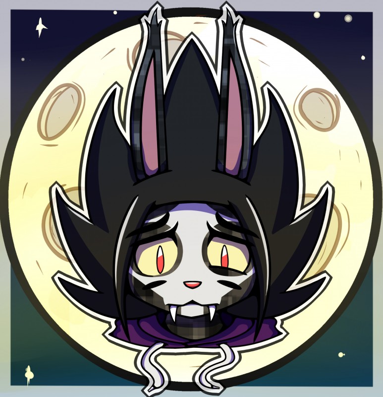 ambiguous_gender black_hair blue_border border clothing fangs hair hoodie long_ears looking_at_viewer moon red_eyes solo teeth topwear chainchomped tailypo absurd_res hi_res icon