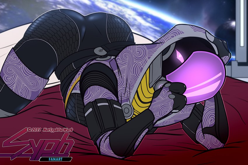 armor ass_up bed bedroom big_butt bodysuit breasts butt butt_focus butt_from_the_front clothing earth female furniture glowing glowing_eyes hand_on_head headgear helmet hood inside looking_at_viewer lying moon on_bed on_front orbit planet pose purple_eyes skinsuit small_breasts solo space spread_legs spreading tight_clothing visor window sypherus bioware electronic_arts mass_effect tali'zorah alien humanoid quarian hi_res pinup