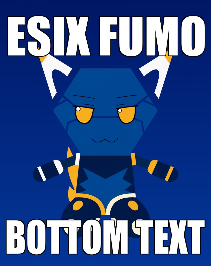 ambiguous_gender anthro bottom_text gradient_background looking_at_viewer machine mascot orange_eyes simple_background sitting smile smiling_at_viewer solo text redcrystal e621 fumo_(doll) esix android domestic_cat felid feline felis mammal robot robot_anthro english_text hi_res impact_(font) lineless