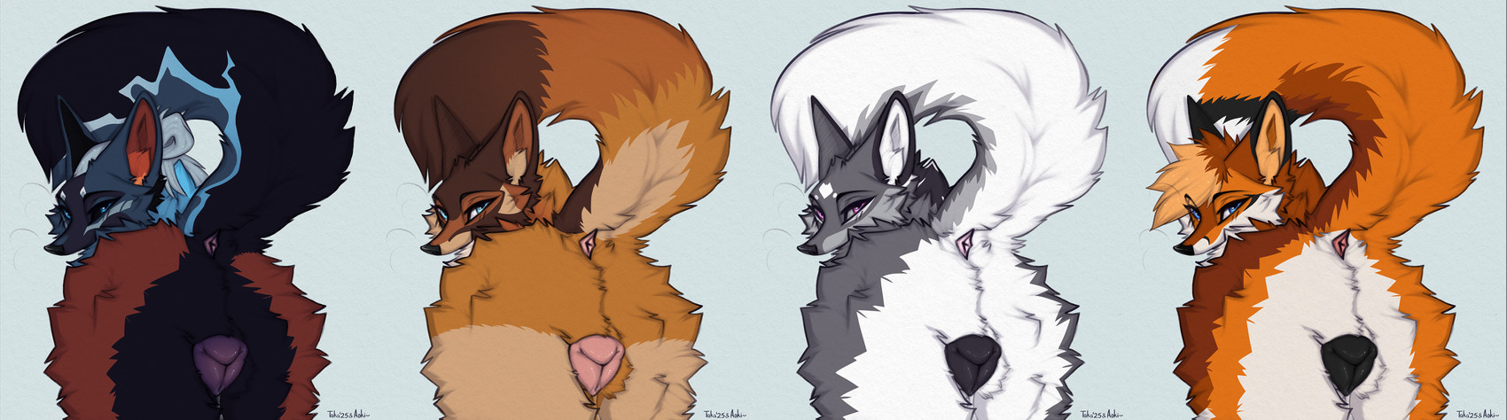 anatomically_correct anatomically_correct_anus anatomically_correct_feral anatomically_correct_genitalia anatomically_correct_vulva animal_genitalia animal_vulva anus black_body black_ear_tips black_ears black_fur black_genitals black_neck black_nose black_perineum black_sclera black_snout black_tail black_vulva blue_body blue_butt blue_ear_tips blue_ears blue_eyes blue_face blue_fur blue_legs blue_neck blue_snout blue_tail bodily_fluids brown_body brown_butt brown_ears brown_face brown_fur brown_head brown_legs brown_snout brown_tail brown_tail_tip brown_tuft butt butt_shot canine_genitalia canine_vulva cheek_tuft dipstick_ears dipstick_tail ear_markings eyebrows eyelashes facial_markings facial_tuft female feral fur genital_fluids genitals grey_body grey_butt grey_ears grey_face grey_fur grey_hair grey_head grey_legs grey_markings grey_neck grey_snout grey_tail hair head_markings head_tuft inner_ear_fluff looking_at_viewer looking_away looking_back looking_back_at_viewer markings multicolored_body multicolored_butt multicolored_ears multicolored_face multicolored_fur multicolored_head multicolored_legs multicolored_neck multicolored_snout multicolored_tail neck_tuft orange_body orange_butt orange_ears orange_face orange_fur orange_head orange_inner_ear orange_inner_ear_fluff orange_legs orange_neck orange_perineum orange_snout orange_tail orange_tuft perineum pink_anus pink_genitals pointy_ears presenting presenting_anus presenting_hindquarters presenting_vulva prick_ears pupils purple_anus purple_eyes purple_genitals purple_vulva raised_tail rear_view red_body red_butt red_fur red_inner_ear red_inner_ear_fluff red_legs simple_background snout snout_markings solo tail tail_anus tail_aside tail_markings tan_body tan_face tan_fur tan_head tan_inner_ear_fluff tan_legs tan_snout tan_tail tan_tuft text tuft vaginal_fluid_string vaginal_fluids vaginal_fluids_on_leg vaginal_fluids_on_vulva vulva whiskers white_background white_body white_butt white_face white_fur white_inner_ear white_inner_ear_fluff white_legs white_neck white_perineum white_snout white_tail white_tuft a.o.kigahara_(artist) taka_(artist) arma_(silverarma) hiona_(ourfavdolphin) khyra_(wolfeisredfang) canid canine canis fox hybrid mammal wolf 2025 absurd_res artist_collaboration artist_name detailed digital_drawing_(artwork) digital_media_(artwork) hi_res multiple_images shaded signature