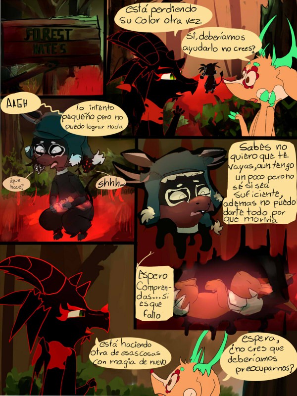 ambiguous_gender anthro forest plant text tree forestkates kateshi disney fantasia mythology deer dragon mammal mythological_creature mythological_scalie scalie 3:4 comic hi_res spanish_text translated