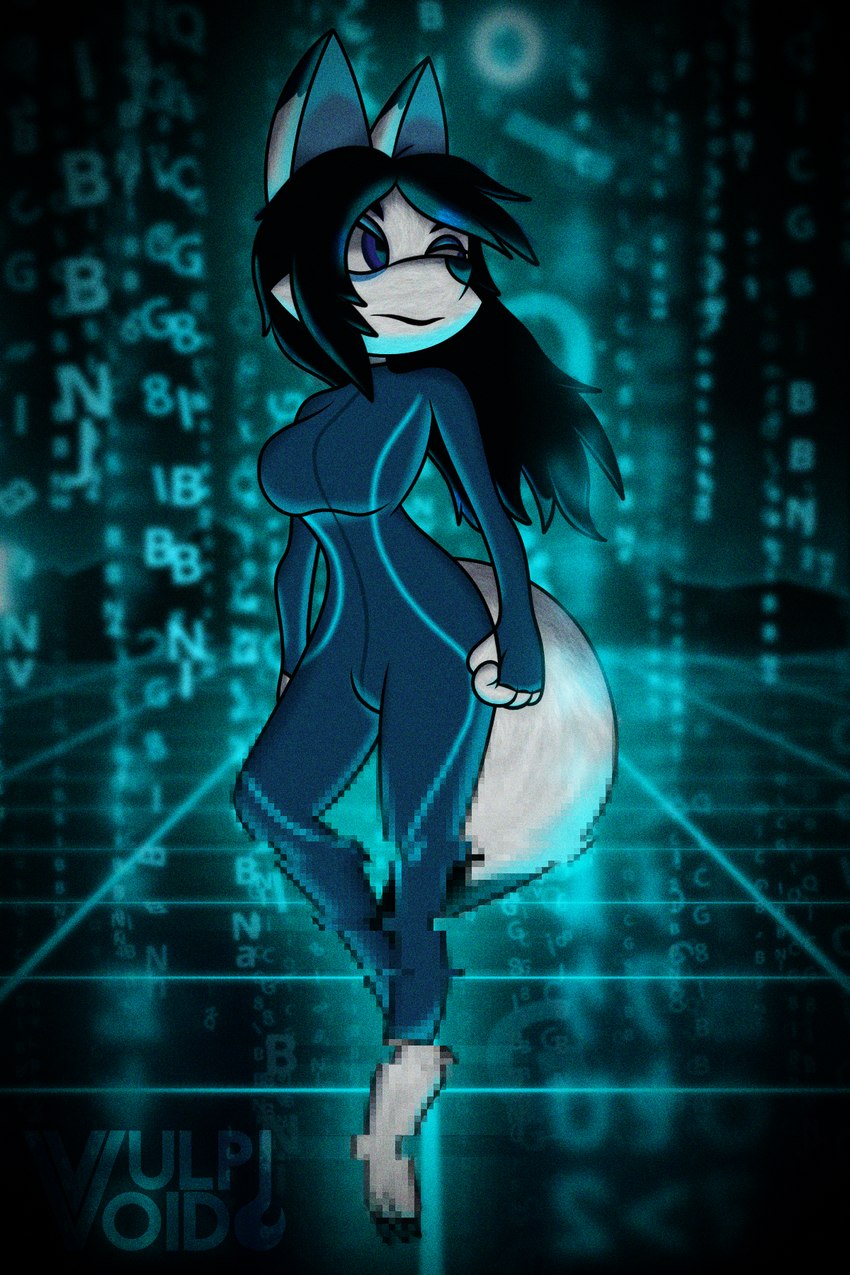 anthro computer cyberspace electronics female front_view grid solo vulpivoid tron:_legacy arctic_fox canid canine fox mammal true_fox 2:3 digital_drawing_(artwork) digital_media_(artwork) hi_res