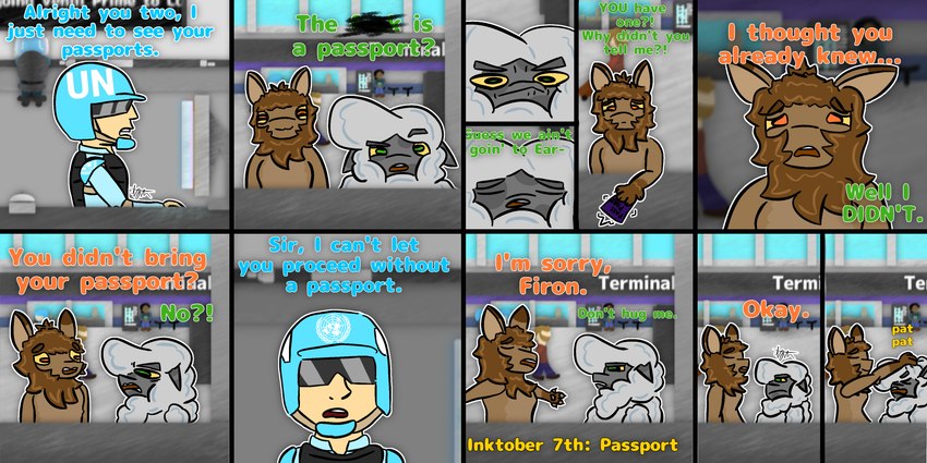 airport anthro dialogue duo female grumpy male male/female simple_background text toony united_nations relyt2442 inktober the_nature_of_predators firon_(nopov) raila_(nopov) mammal venlil_(the_nature_of_predators) 2024 2:1 absurd_res comic digital_media_(artwork) english_text hi_res