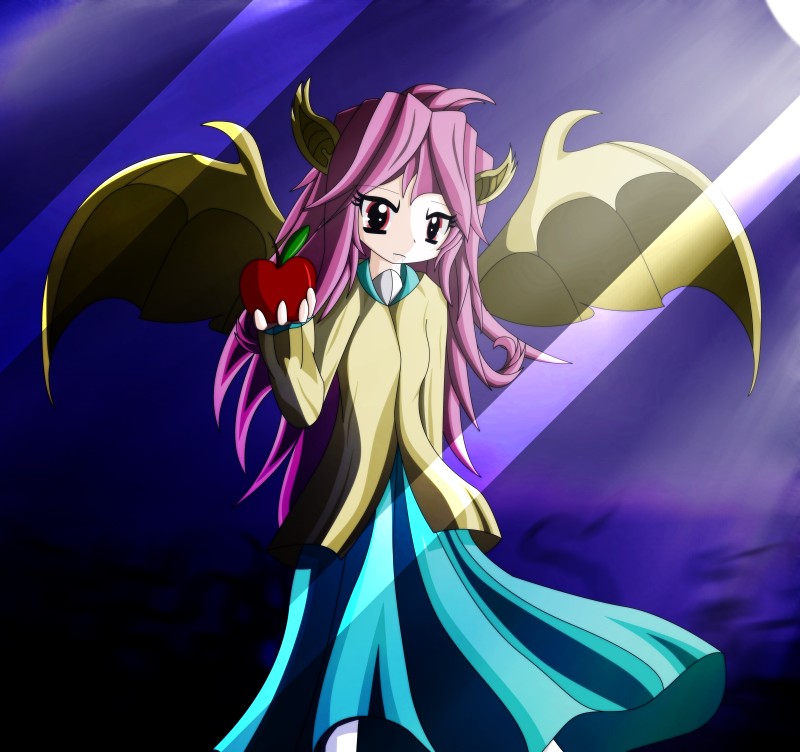 abstract_background apple clothing dark fangs female food fruit hair long_hair looking_at_viewer membrane_(anatomy) membranous_wings moon night outside pink_hair plant red_eyes simple_background solo standing teeth wings an-m friendship_is_magic hasbro my_little_pony flutterbat_(mlp) fluttershy_(mlp) animal_humanoid bat bat_humanoid bat_pony equid humanoid mammal mammal_humanoid hi_res portrait three-quarter_portrait