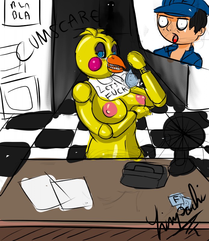 jeremy fitzgerald and toy chica (five nights at freddy's 2 and etc) created by zinpachi