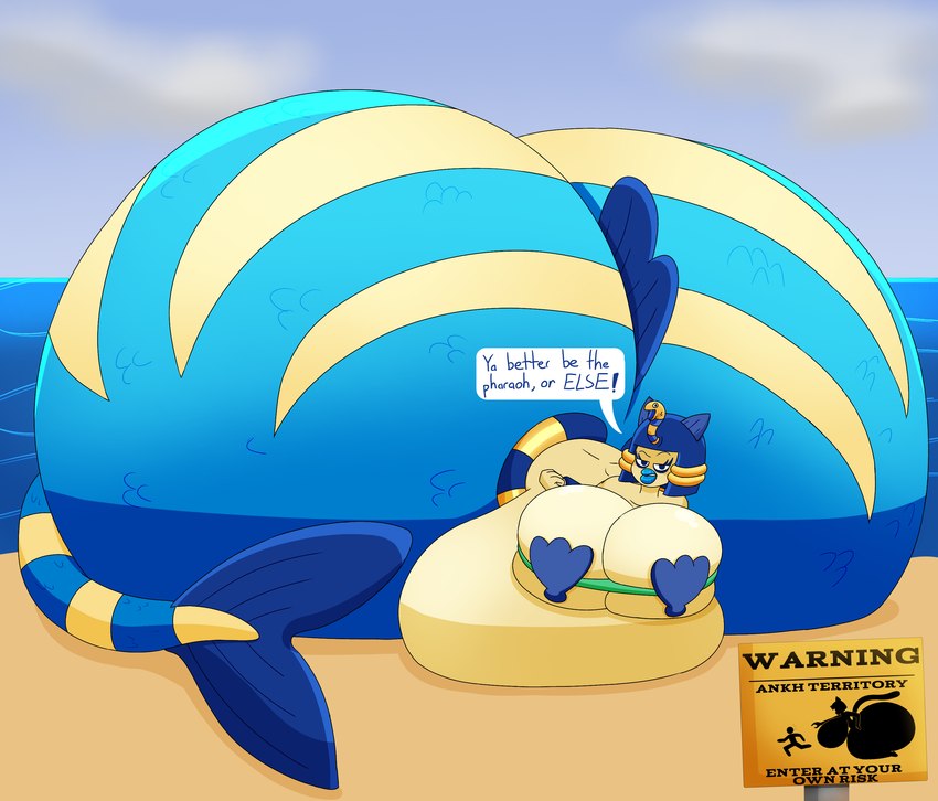 2_tails alternate_form anthro beach belly big_belly big_breasts big_butt blue_body blue_hair blue_lips blue_scales blue_tail bra breasts butt clothing eyelashes female hair huge_belly huge_breasts huge_butt hyper hyper_butt lips looking_at_viewer lying markings mermaid_tail morbidly_obese morbidly_obese_anthro morbidly_obese_female multi_tail obese obese_anthro obese_female on_front outside overweight overweight_anthro overweight_female scales sea seashell_bra sign solo speech_bubble split_form striped_markings striped_tail stripes tail tail_markings talking_to_viewer text text_on_sign thick_lips underwear water yellow_tail user3345 animal_crossing nintendo ankha_(animal_crossing) domestic_cat felid feline felis hybrid mammal marine merfolk 2024 absurd_res digital_media_(artwork) english_text hi_res