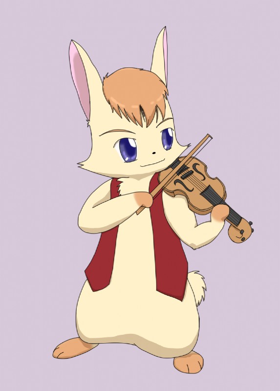 anthro blue_eyes bow_(stringed_instrument) bowed_string_instrument clothing fur hair holding_object japanese male musical_instrument playing_music playing_violin short_fur solo string_instrument topwear vest violin yellow_body yellow_fur improbable_(artist) happy_happy_clover pixiv sayuri_tatsuyama luna_(happy_happy_clover) lagomorph leporid mammal rabbit