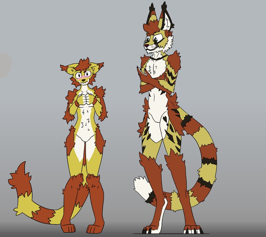 anthro arm_markings averting_eyes black_body black_fur blush blush_lines brown_eyes character_redesign confusion design_change design_evolution design_update duo facial_markings femboy fur future_self gradient_background head_markings larger_male leg_markings legs_together looking_away looking_down_at_another looking_down_at_self male male/male markings neck_markings nervous orange_body orange_fur past_and_present past_meets_present past_sef present_self questioning red_body red_fur redesign redesigned simple_background size_difference smaller_male square_crossover standing stare striped_body striped_markings striped_tail stripes tail tail_markings tall tan_body tan_fur whiskers white_body white_fur wide_hips yellow_body yellow_fur thomas's_things dungeons_and_dragons hasbro wizards_of_the_coast calyx_alterius_(thomas's_things) domestic_cat felid feline felis leopard mammal pantherine tabaxi tiger hi_res