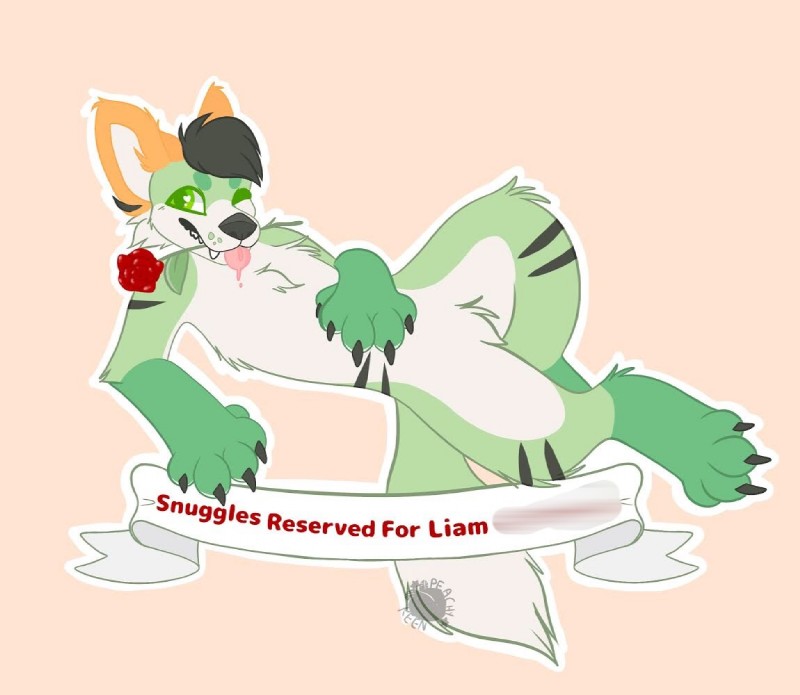 anthro black_stripes flower green_eyes male plant presenting rose_(flower) solo stripes text tongue tongue_out unknown_artist nightshade canid canine canis mammal wolf english_text