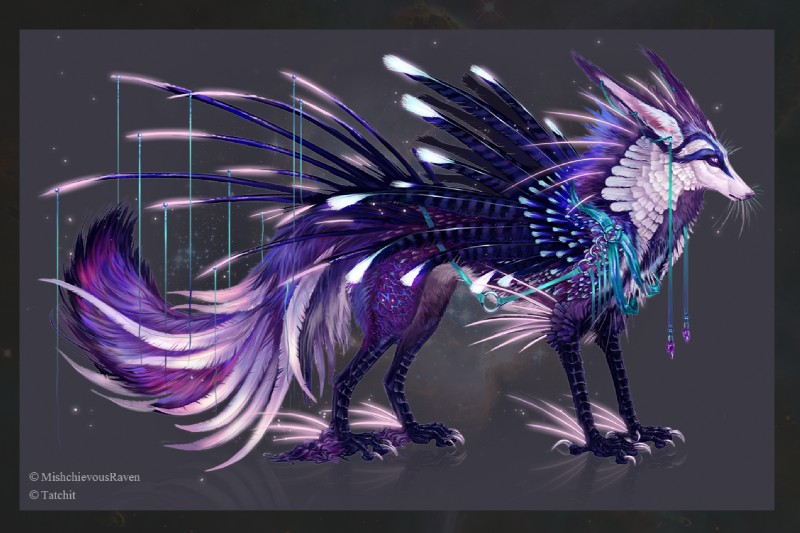 claws ear_piercing ear_tuft feathers fur furgonomics piercing purple_body purple_eyes purple_fur quills_(anatomy) reins solo spikes spikes_(anatomy) standing tuft whiskers mischievousraven nukerooster feonix hybrid quill_dog 3:2 artist_collaboration