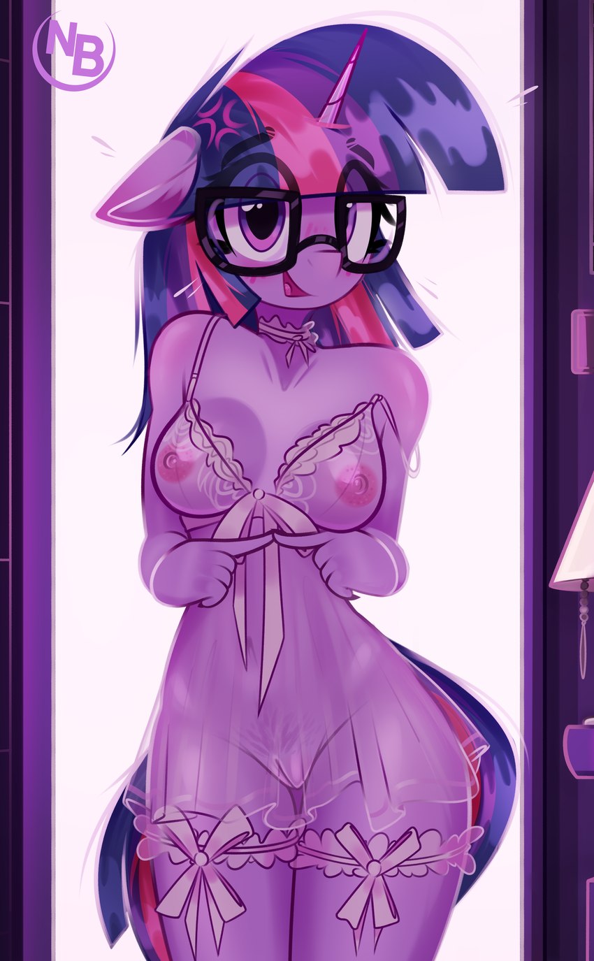 anthro areola biped breasts clothing eyebrows female fingers front_view genitals hair horn nipples purple_body pussy solo translucent translucent_clothing nevobaster friendship_is_magic hasbro my_little_pony mythology twilight_sparkle_(mlp) equid equine mammal mythological_creature mythological_equine unicorn 2024 absurd_res digital_media_(artwork) hi_res